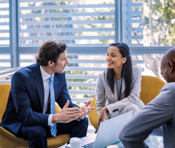 professionals talking in circle