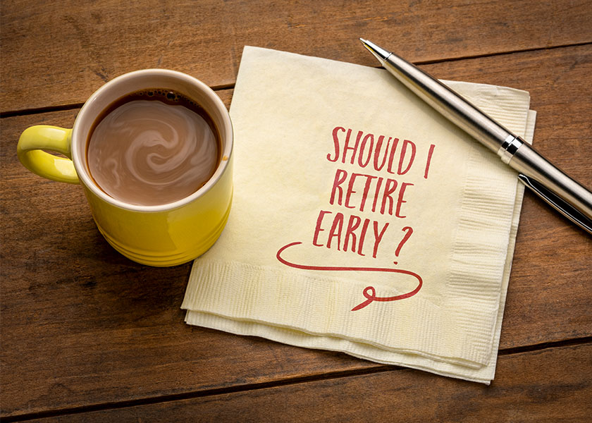 Coffee near napkin with words: Should I Retire Early?